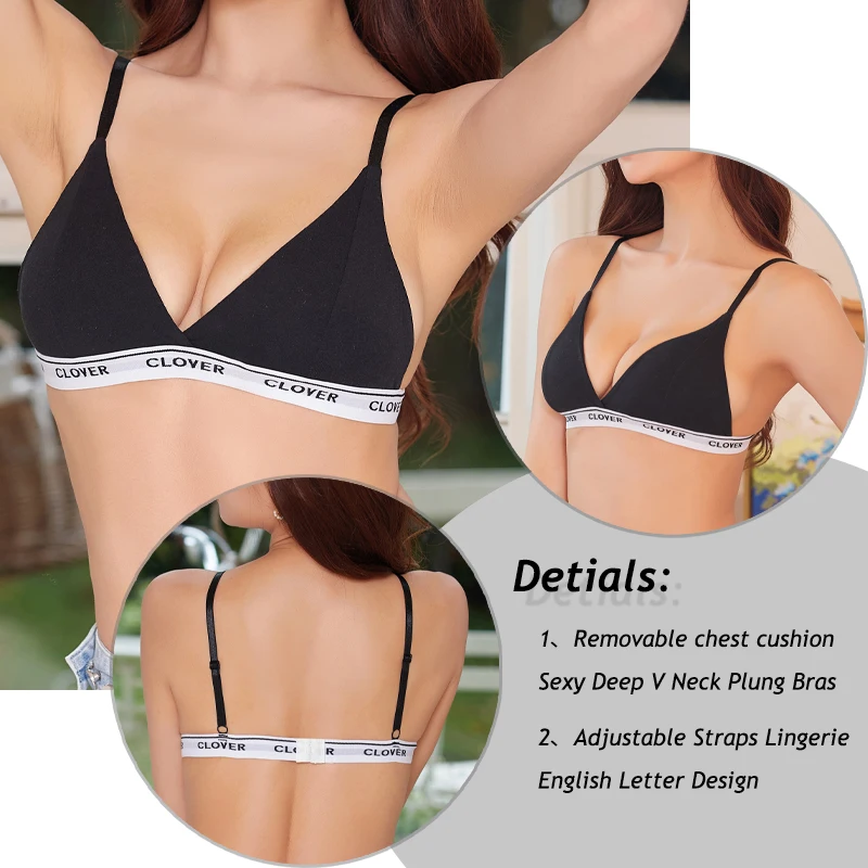 2PCS/Set Sexy Women Cotton Bras Push Up Lingerie French Triangle Cup Bra Wire Free Brassiere Underwear Female Intimates Bralette