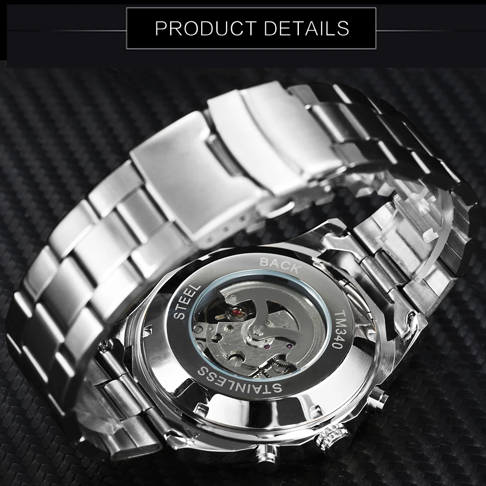 WINNER Classic Military Automatic Watch for Men Luminous Dial Sports Skull Skeleton Mechanical Watches Luxury Steel Band Clock