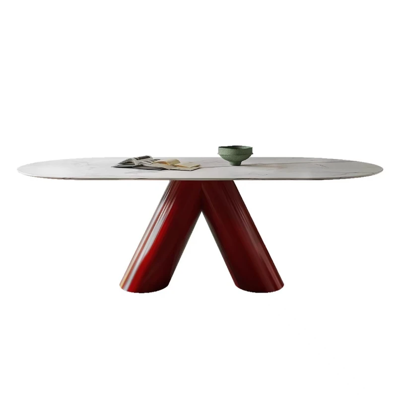 

Family Restaurant Burgundy 2m Oval Natural Marble Dining Table Supercrystalline Stone Dining Table