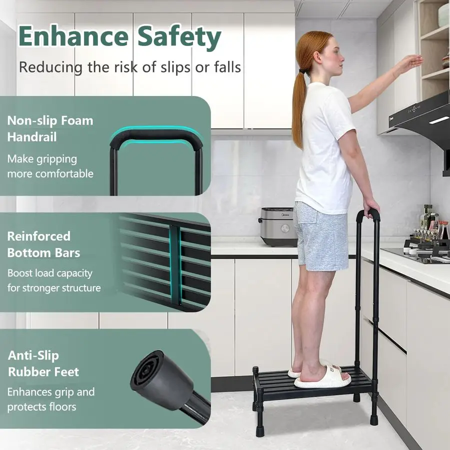 مقعد متدرج مع مقبض لكبار السن، مقاعد طبية للمعاقين مع درابزين، خطوات سرير كبار السن للأسرّة العالية، ميتا شديدة التحمل