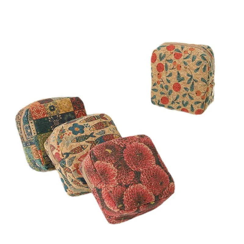 1PC Cork Women's Wallet Zipper Cosmetic Storage Bag Lipsticks Data Cables Key Organizer Ladies Card Bag Coin Purse Clutch