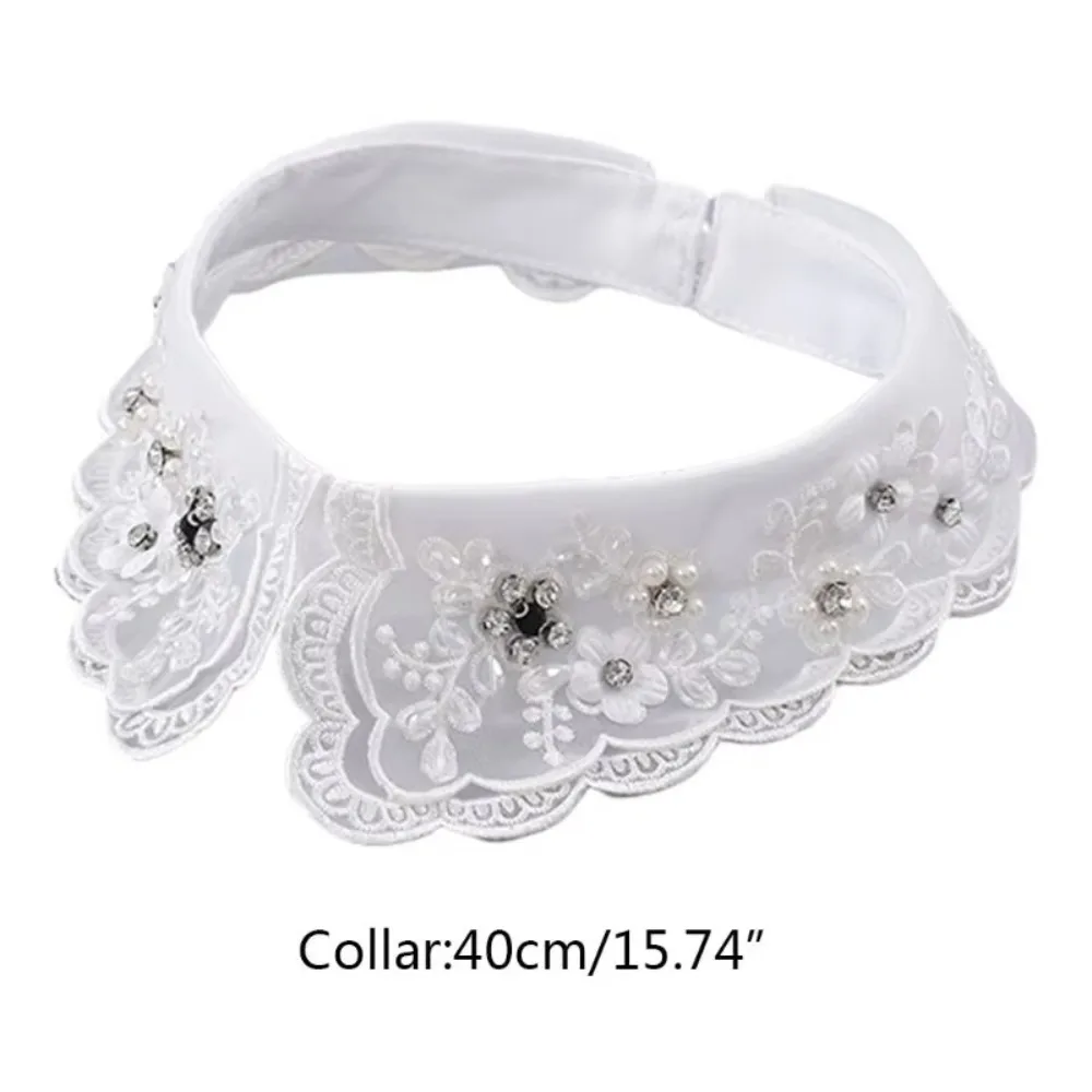 Искусственный воротник с искусственным жемчугом, универсальный белый знак с шипами, женский кружевной воротник, сетчатая шаль на шнуровке, аксессуар для воротника рубашки, женский аксессуар