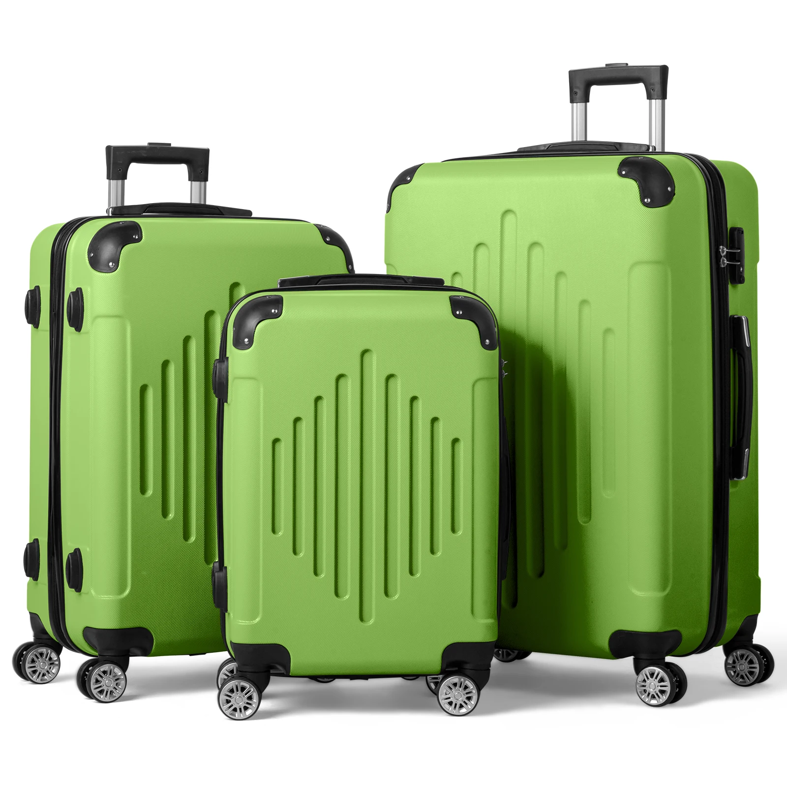 3-in-1 trolley case with 2 corners and diamond stripes - Matcha Green