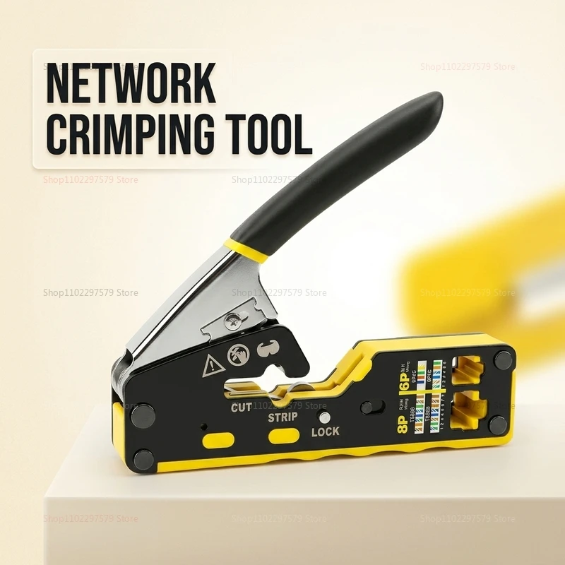 Pass Through RJ45 Crimp Tool, Ethernet Crimper for Cat5e Cat6 Network Cables with Replacement Blade for DIY Repair & Installatio