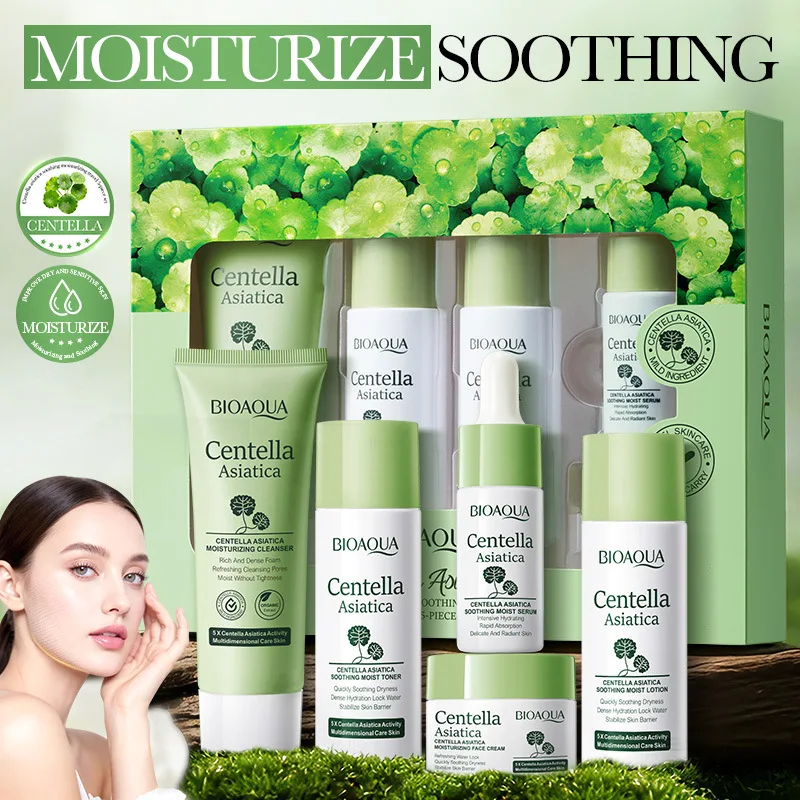 5pcs/set BIOAQUA Centella Asiatica Skin Care Sets Moisturizing Facial Cleanser Face Cream Serum... product image from GlowSkin Essentials