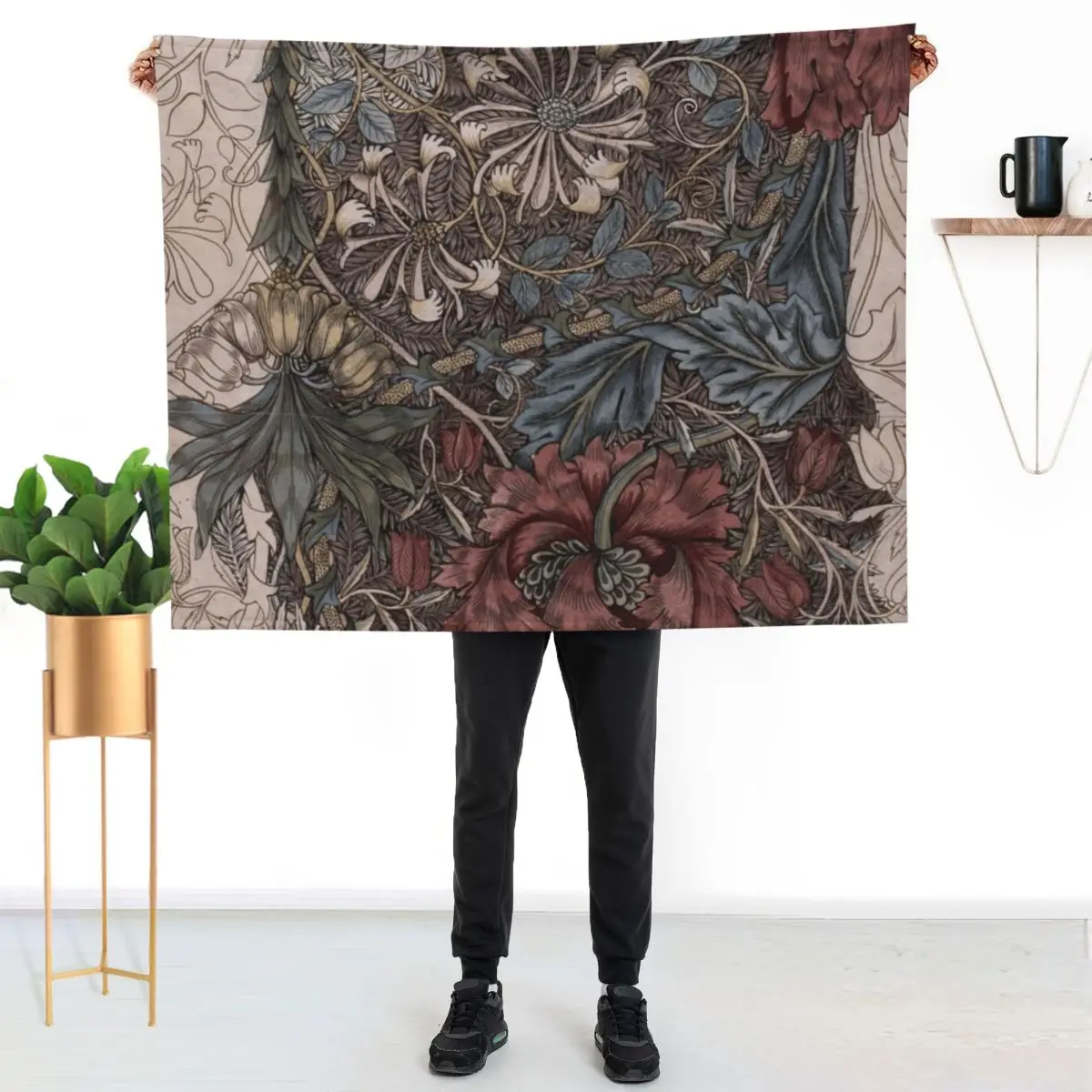 

Indian style floral print blue and red colour flower with beautiful abstract Design Throw Blanket