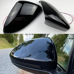 Side RearView Mirror Cover for VW Golf 7 MK7 7.5 GTI for Touran 2013-2020 Caps Signals Mirror Gloss Black with Lane Assist Light