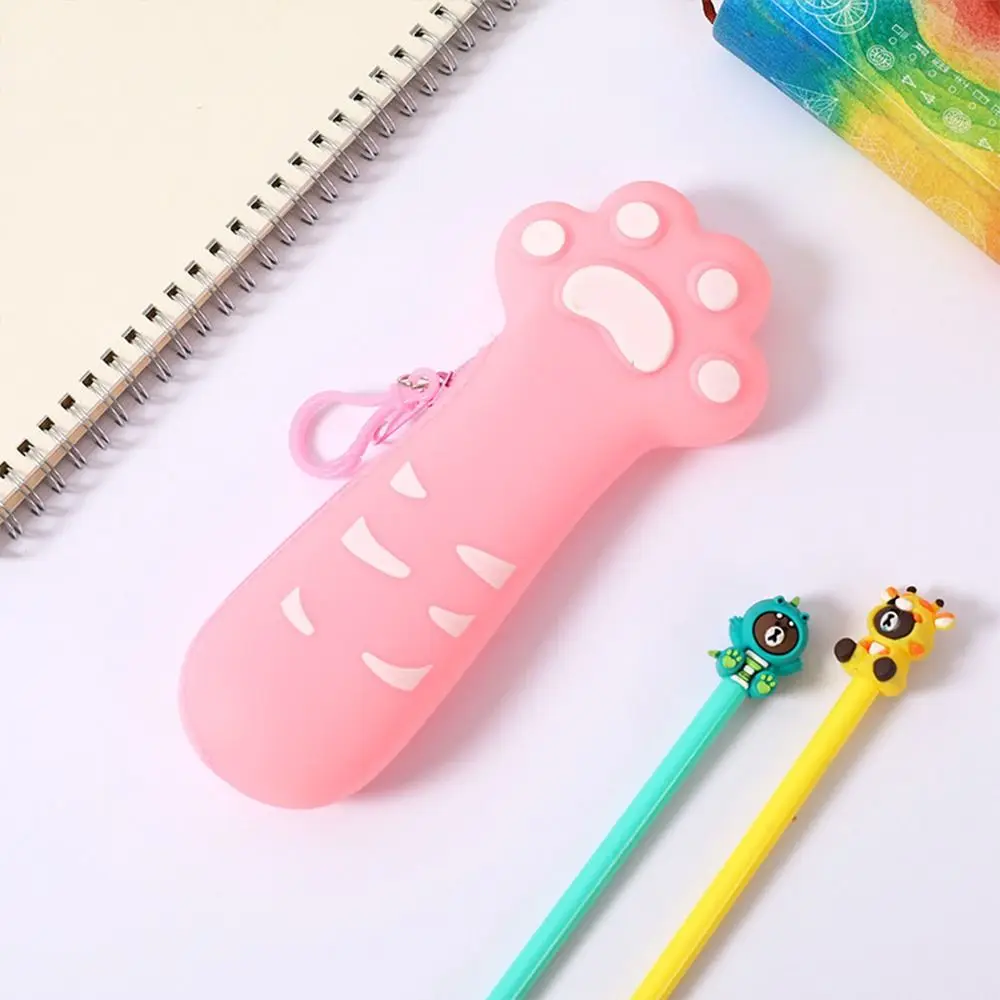 Portable Silicone Pencil Case Simulated Fruit Large Capacity Stationery Pouch Cat Paw Design Pen Bag School Office
