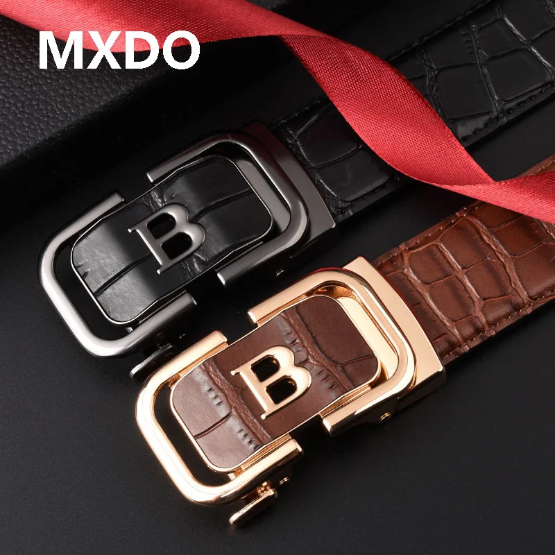 Men Leather Belt Crocodile Pattern Automatic Buckle Fashionable Versatile Waist Belt Middle-aged Casual Business 120cm