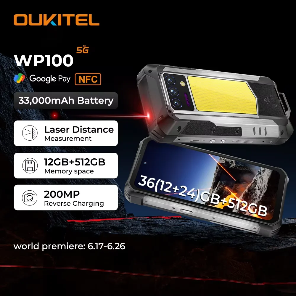 【World premiere】Oukitel WP100 Rugged Phone 33000mAh Battery Built-in Laser Rangefinder 200MP Camera smart phone CellPhone