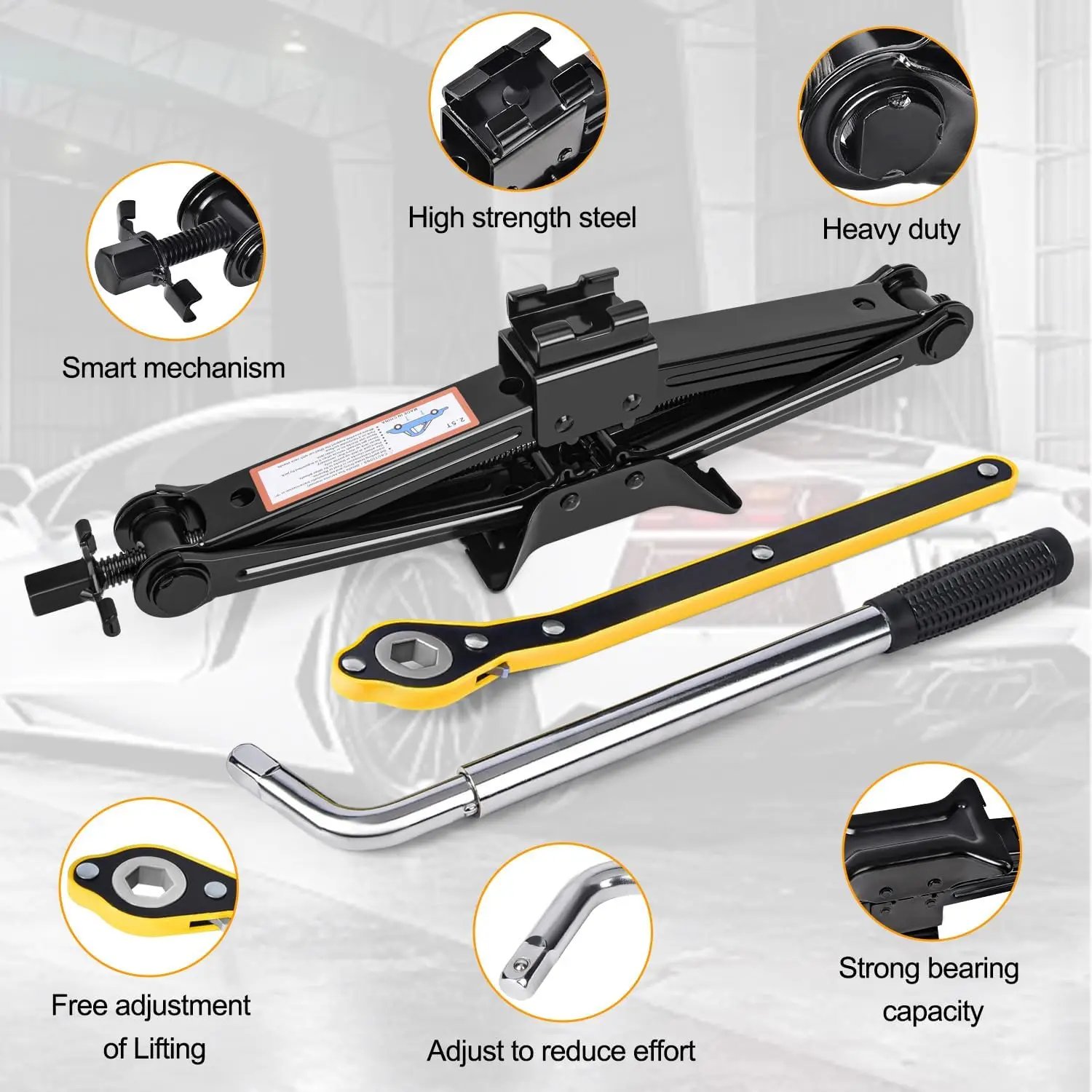 2.5 طن سيارة جاك كيت مقص جاك 5511 رطل الإطارات جاك أداة العالمي سيارة طقم الطوارئ مع العروة وجع الإطارات تغيير لسيارة SUV #2