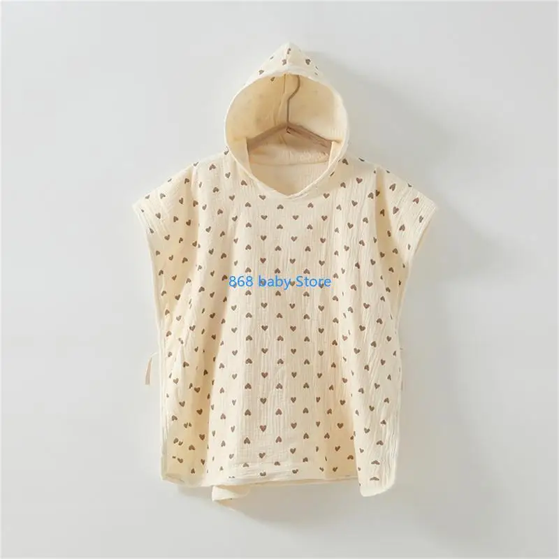 29EE منشفة حمام بغطاء رأس للأطفال حديثي الولادة يمكن ارتداؤها من الموسلين منشفة للأولاد والبنات للجنسين #5