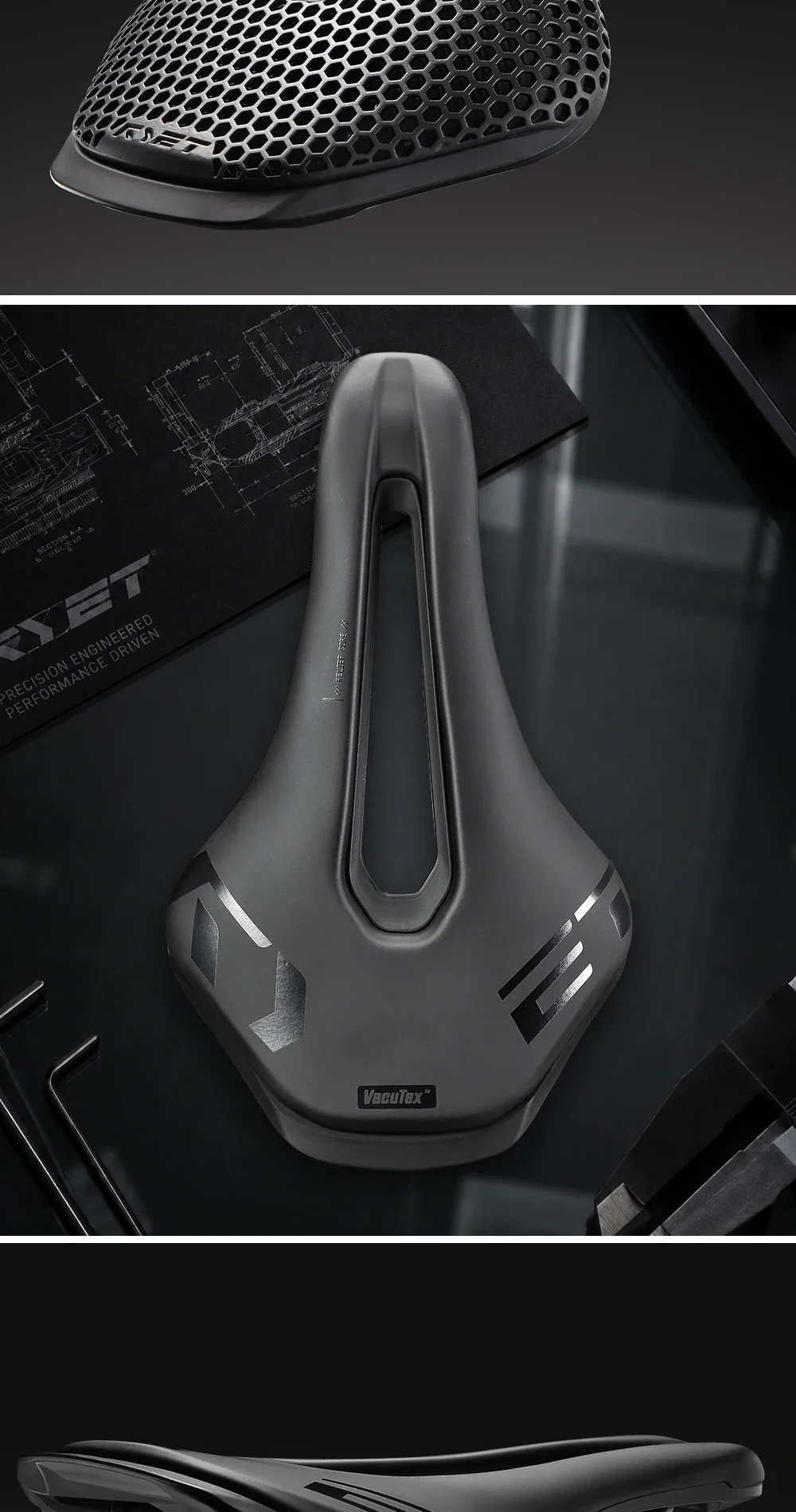 2026 RYET T40S 3D-Gedruckter/VCM Carbonfaser-Fahrradsattel 255*150mm MTB Rennrad Komfortabler Belüfteter Atmungsaktiver Fahrradsitz – Detail 14