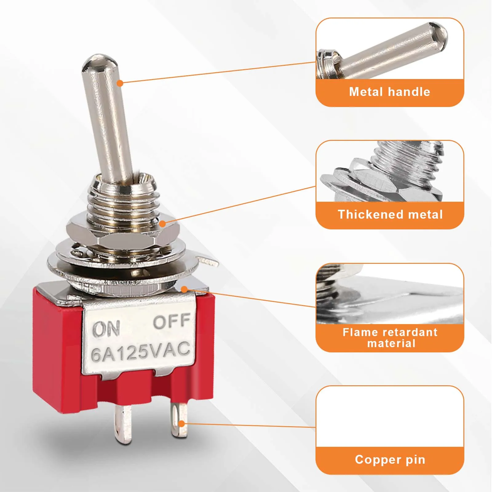 ミニチュアSPSTTオン/オフトグルスイッチ,2ポジション,2端子,Mts-101, 6a, 125v,3a, 250v,ダッシュボード,電子,10個