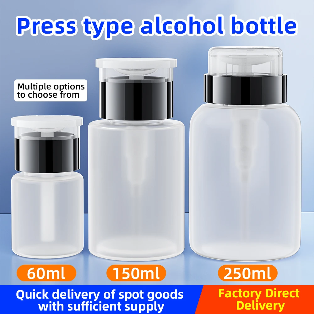 60/150/250mlEmpty alcohol bottles Refillable Press Pump Bottle Clear Dispenser Liquid Container Remover Cleaner  Tools Accessory