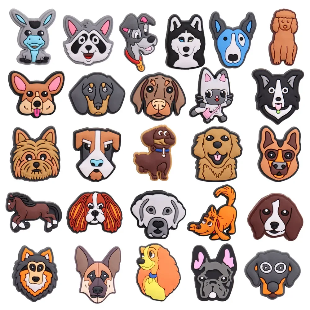 

1-26Pcs Adorable Clever Dogs Border Collie PVC Kids Shoes Buckle Charms Accessories Husky Designer Ornaments DIY Bracelet