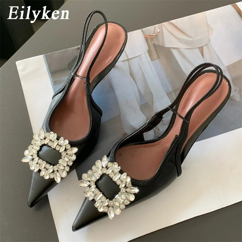 Eilyken Summer New CRYSTAL Women Pumps Shoes Fashion Thin Heels Pointed Toe Elegant Slingback Sandals Tacones Mujer