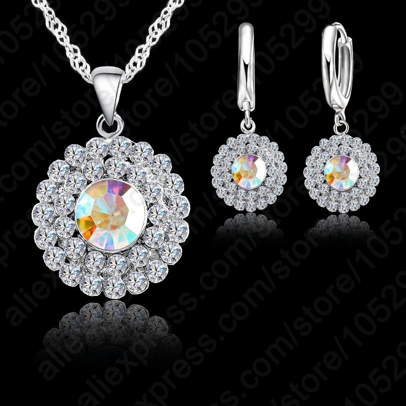 10 kolorów 925 Sterling Silver zestaw biżuterii krótki łańcuszek wisiorek naszyjnik Choker i kolczyki zestaw biżuterii kobiet