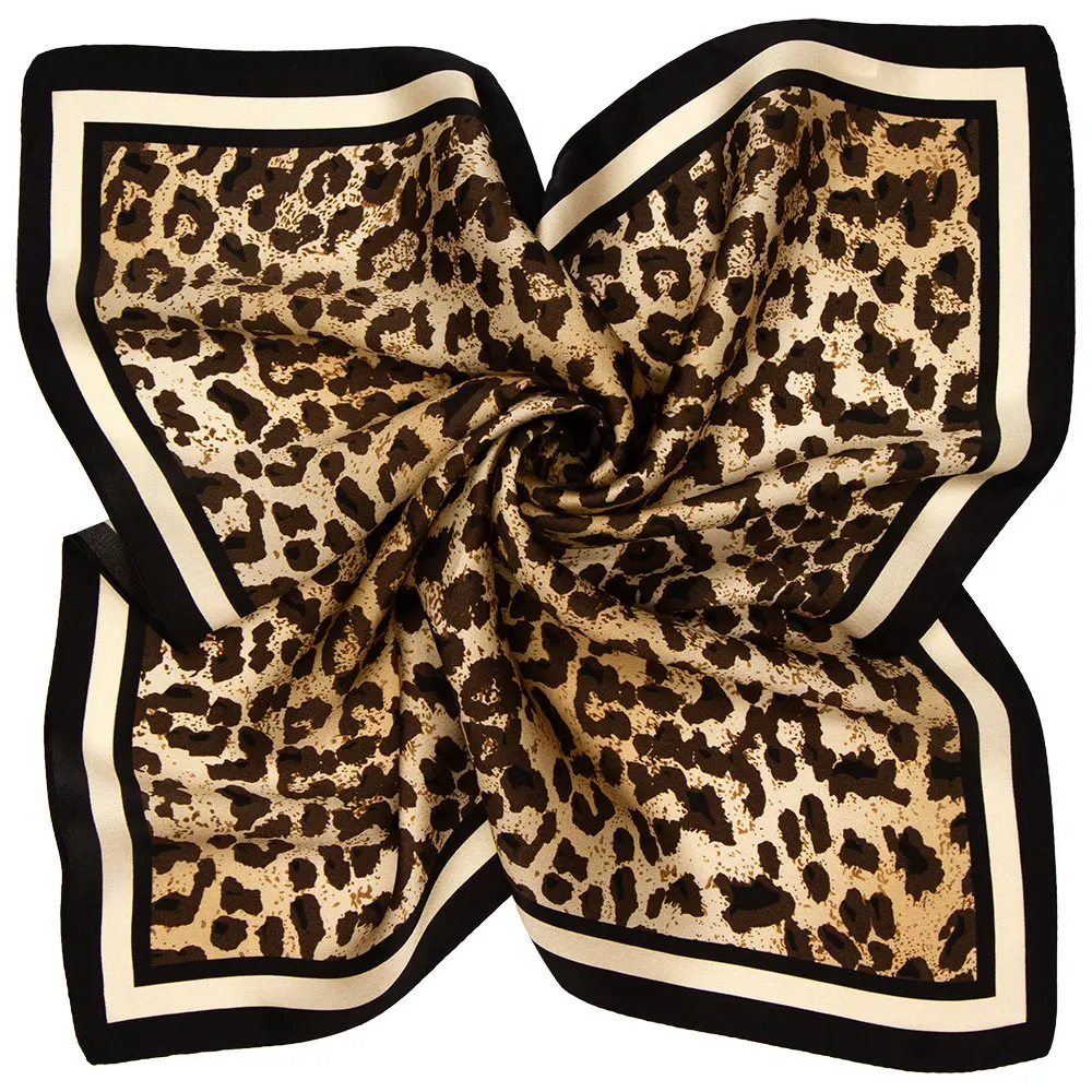 

85cm 100% Pure Silk Luxury Woman Scarf Best-Selling Hijab for Lady Autumn Square Leopard Print Headbands Wrap Family Gifts