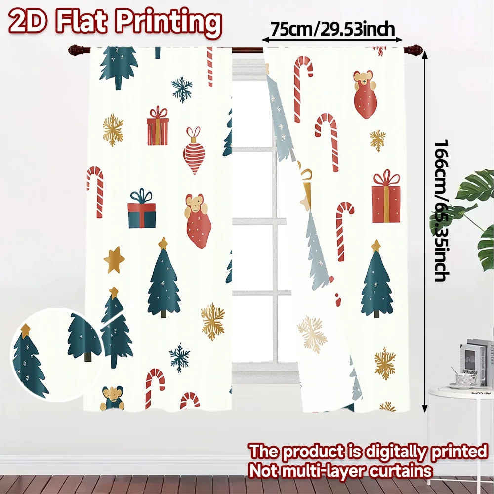 2pcs,Curtains Christmas Trees Gift Snowflakes Popular Popular Curtain Versatile Durable Polyester Curtains Holiday Suitable for