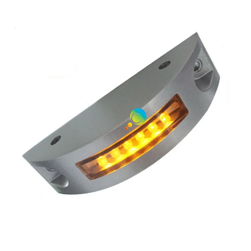 LED Road Stud Light, Aluminum Shell, Semicircle Yellow Flashing or Steady Light, Solar Power, CE RoHS Approved