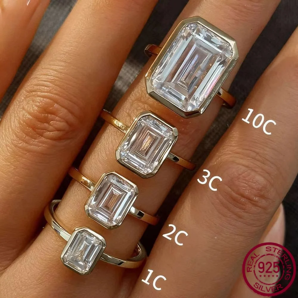 Yaranyan 925 Sterling Silver D Color 10 CT Emerald Cut GRA Real Moissanite Diamonds Gemstone Rings Fine Jewelry Wedding Band