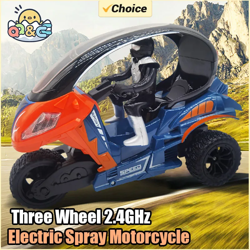 RC Car Electric Spray Motorcycle RC Stunt Toys Remote Control Drift Stunt Three Wheel Motorcycle with LED Lights for Kids Gifts