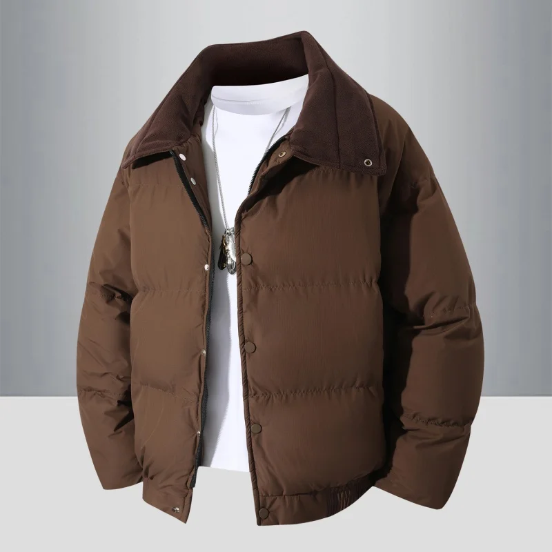 

Unisex Winter Thick Cotton Warmth Coat Men's Loose Trendy Stand Up Collar Jacket Man Bread Jackets Solid Color Versatile Parkas