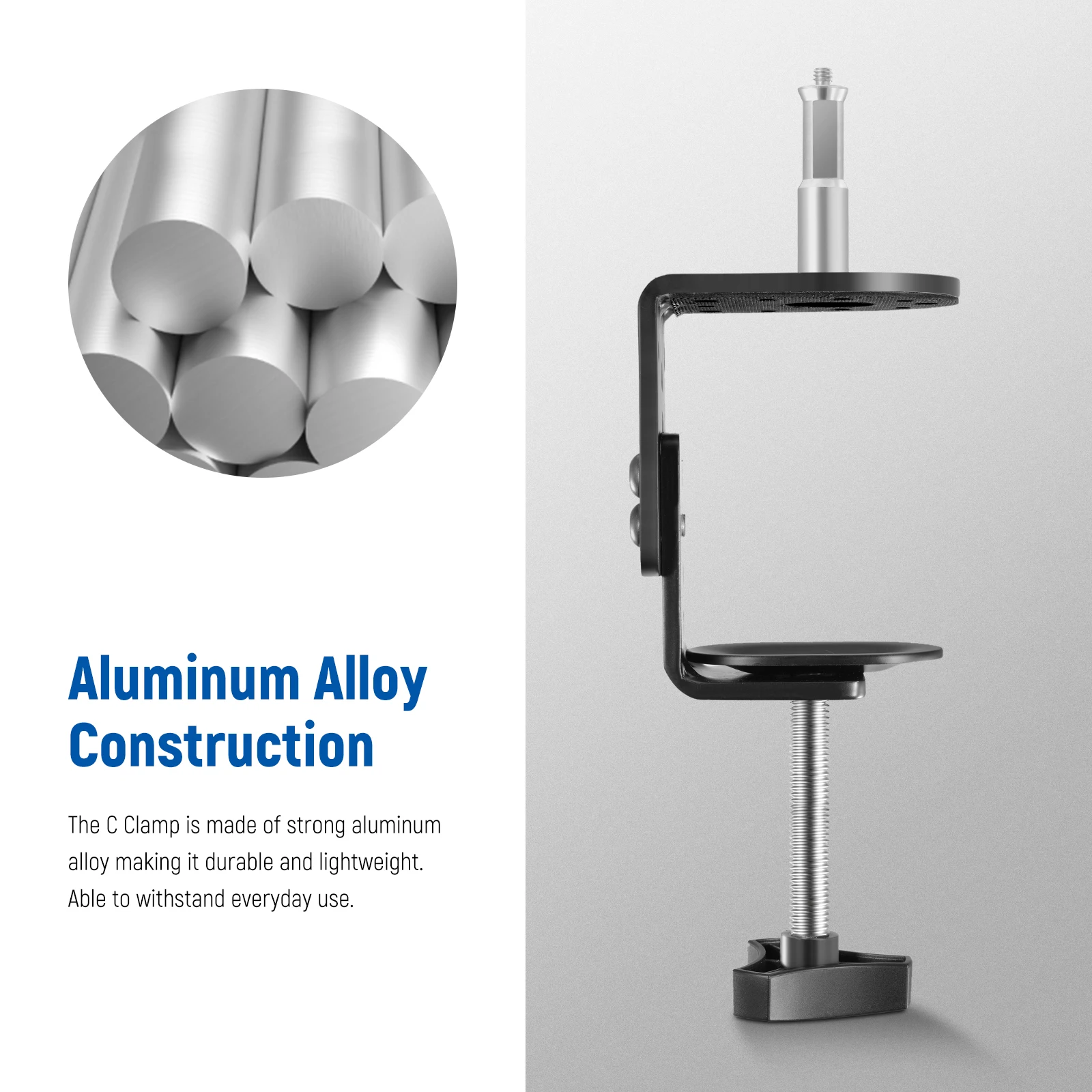 NEEWER Hochleistungs-C-Schreibtischklemme mit Befestigungssäule für Lichtständer, verstellbare Tischklemme aus Metall mit 1/4 Zoll 3/8 Zoll Gewinde – Detail 7