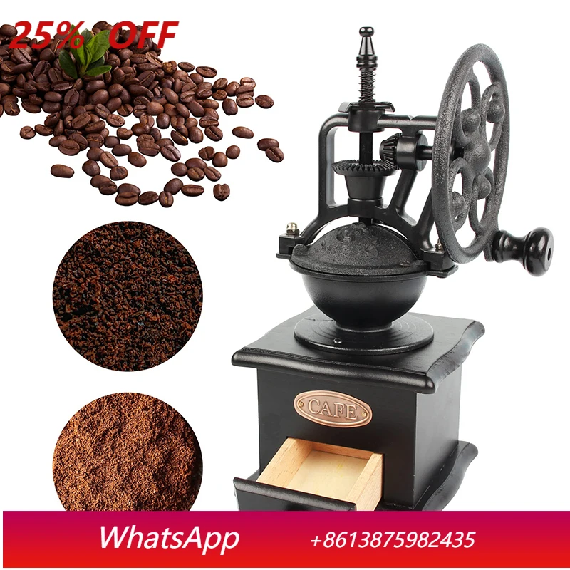 

Grinder Wooden Coffee Bean Grinder Antique Coffee Mill with Cast Iron Hand Crank Making Mesh Coffee Decoration Best Gift
