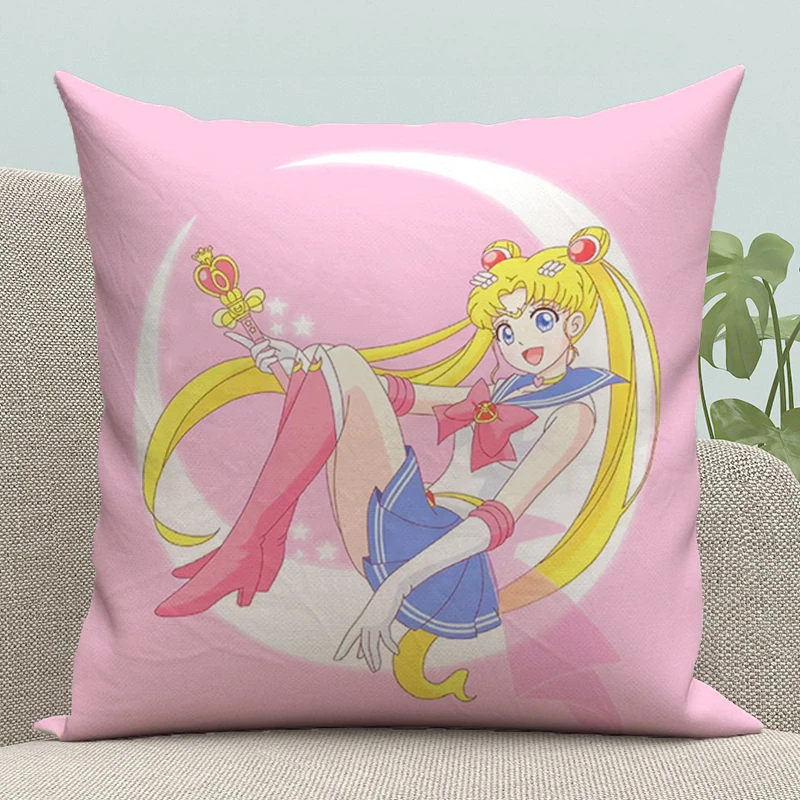 Cushion Cover 45*45 Pink Sailor Moon Pillow Cases Decorative Pillows Covers Fall Decor Sofa Cushions Pillowcase Silk 45x45 Anime