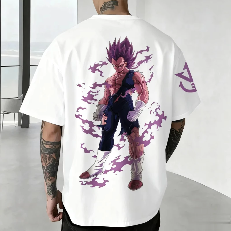 

Мужская футболка оверсайз с принтом Dragon Ball Vegeta, хлопковая, с коротким рукавом, уличная одежда, повседневный графический топ, летняя модная новинка