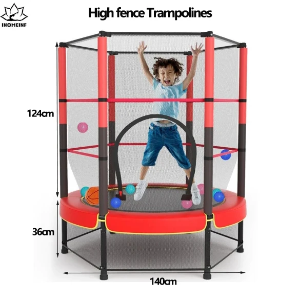 Diameter 1.4m Trampoline Bed with High Safety Net Trampoline Table for 1-2 Kids Indoor Baby Bounce Bed Child's Birthday Gifts