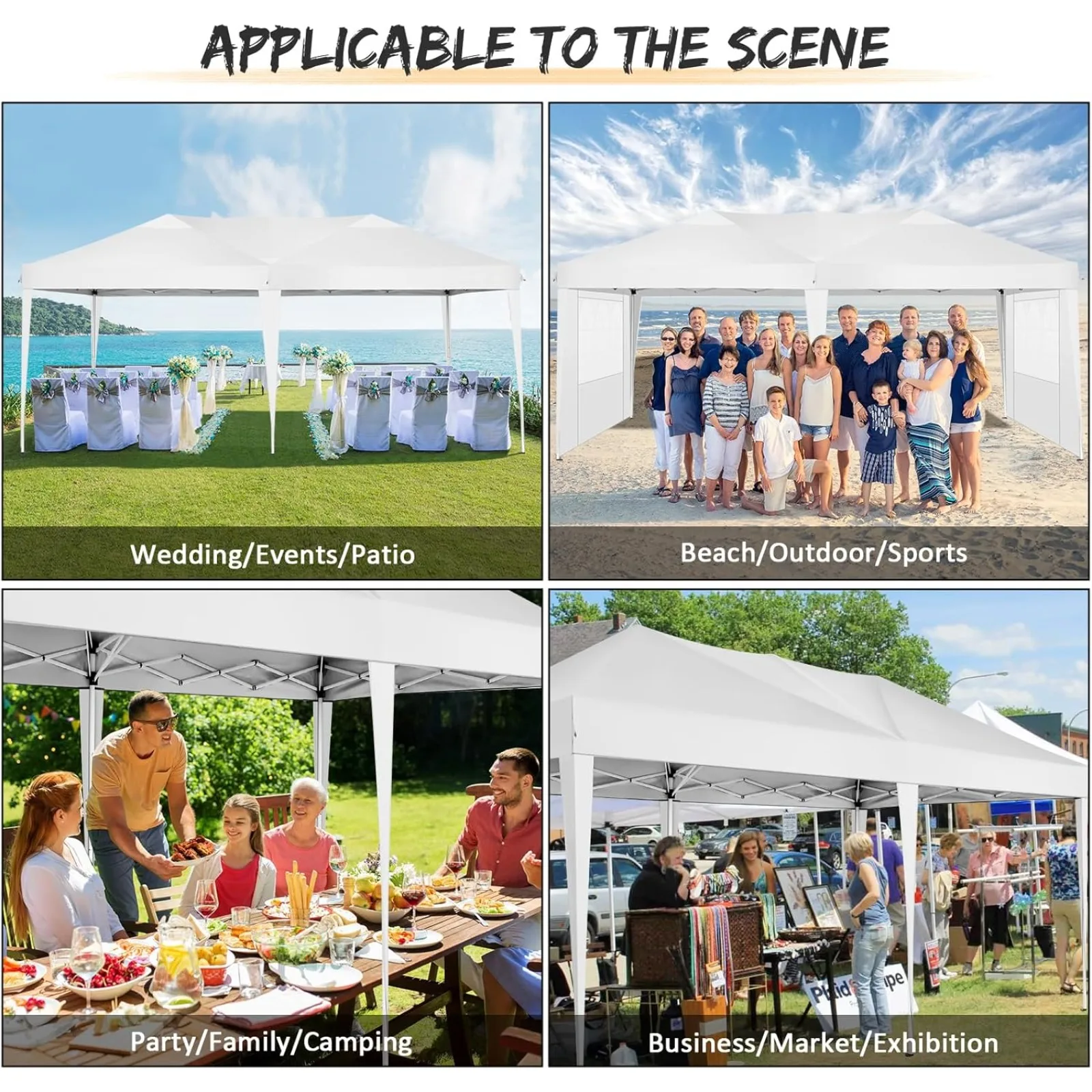 US 10x20 Pop Up Canopy Tent with 4 Removable Sidewalls, Easy Up Commercial Outdoor Canopy Tent, Waterproof and