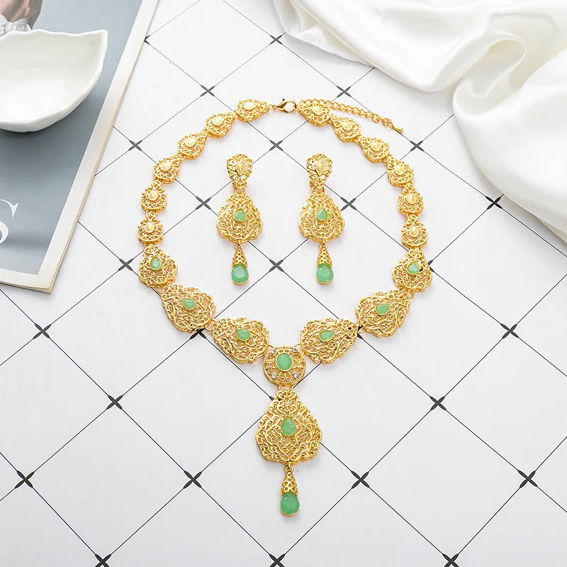 مجموعة مجوهرات كريستال تخريمية ذهبية إكسسوار زفاف رائع للمناسبات التقليدية والرسمية