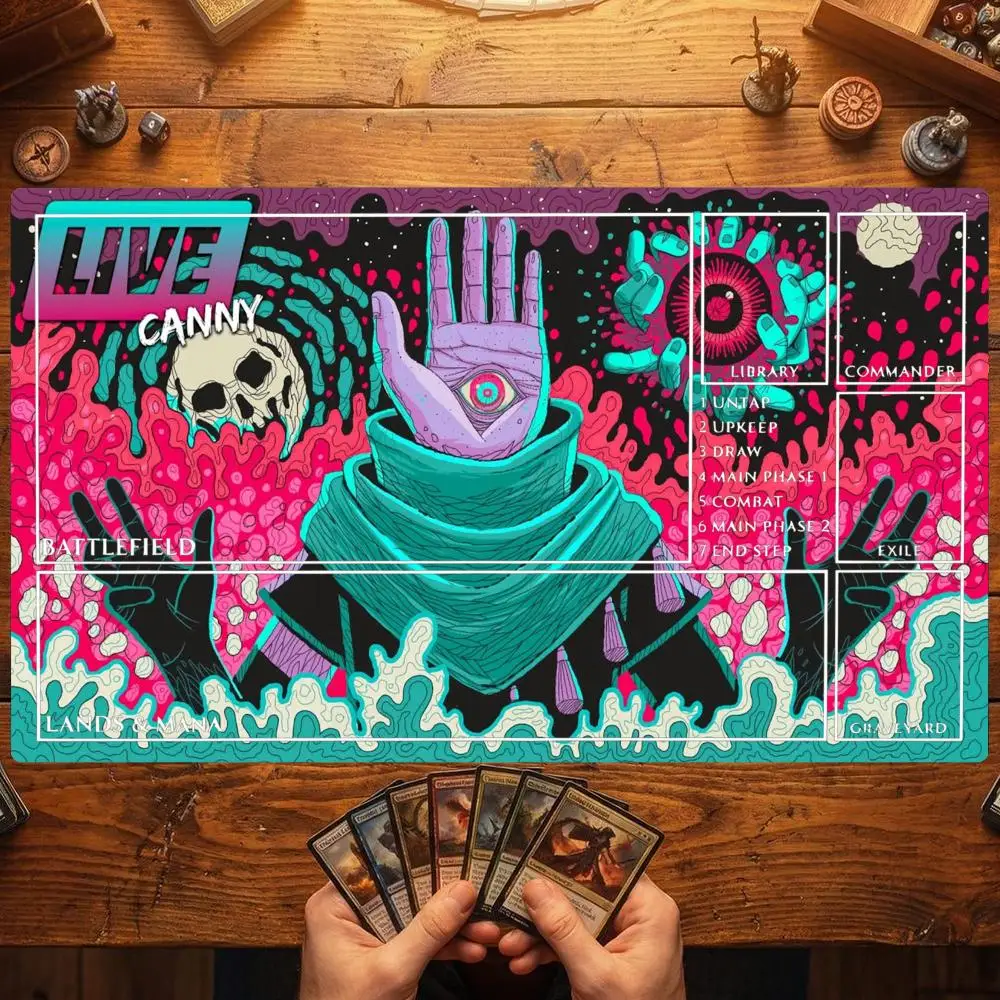 Neon Hand Wizard Magic Card Battle Mat TCG Playmat Anti-Slip Base Gathering Gaming Mat Board Game Mat for TCG