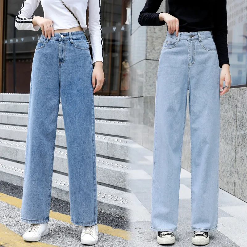 

High waisted denim straight leg pants for girls in spring 2025 new loose fit slim and slim figure wide leg pants