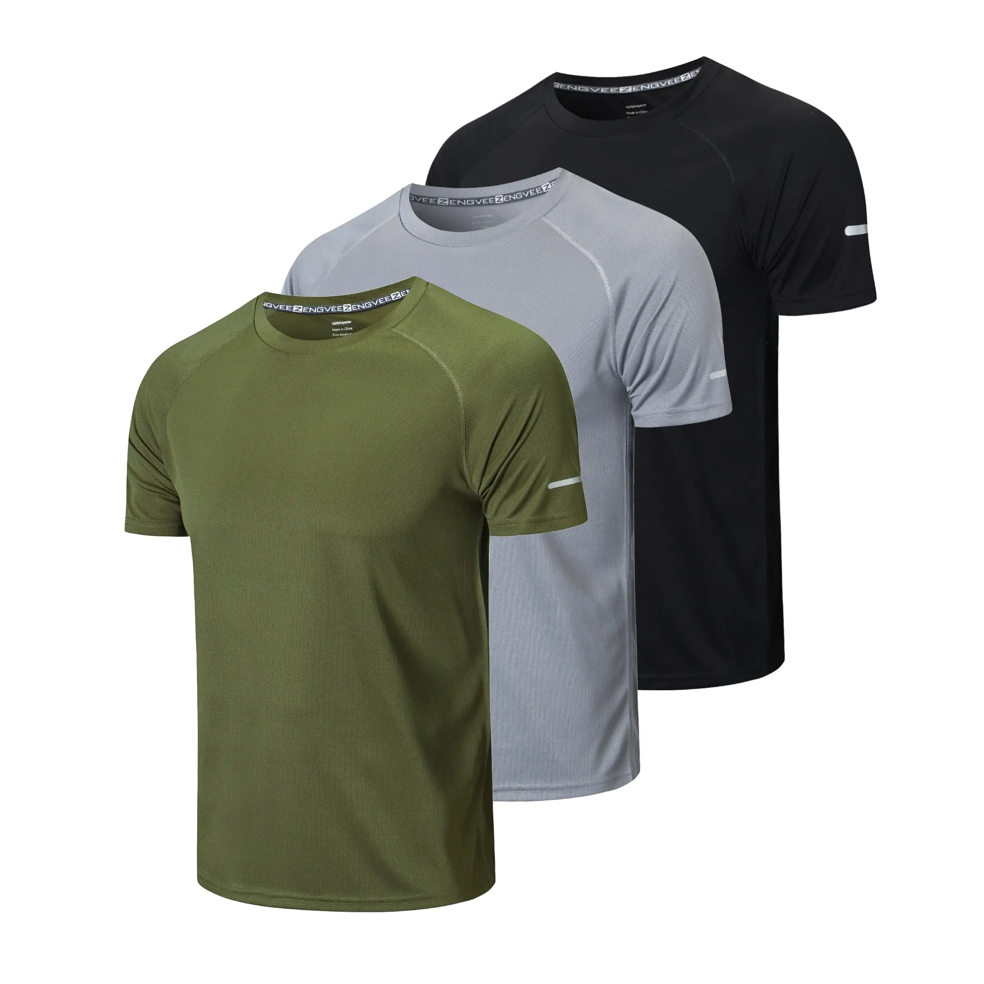 ZengVee Lot de 3 chemises de course hommes Dry-Fit entraînement évacuation de l'humidité Active Athletic Sport Tops