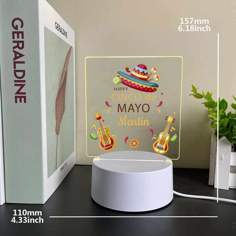 Personalized Custom Mexico Straw Hat Funny  Night Light Kids Toy Room Decor For Boys Birthday 3D Led Night Lamp Usb