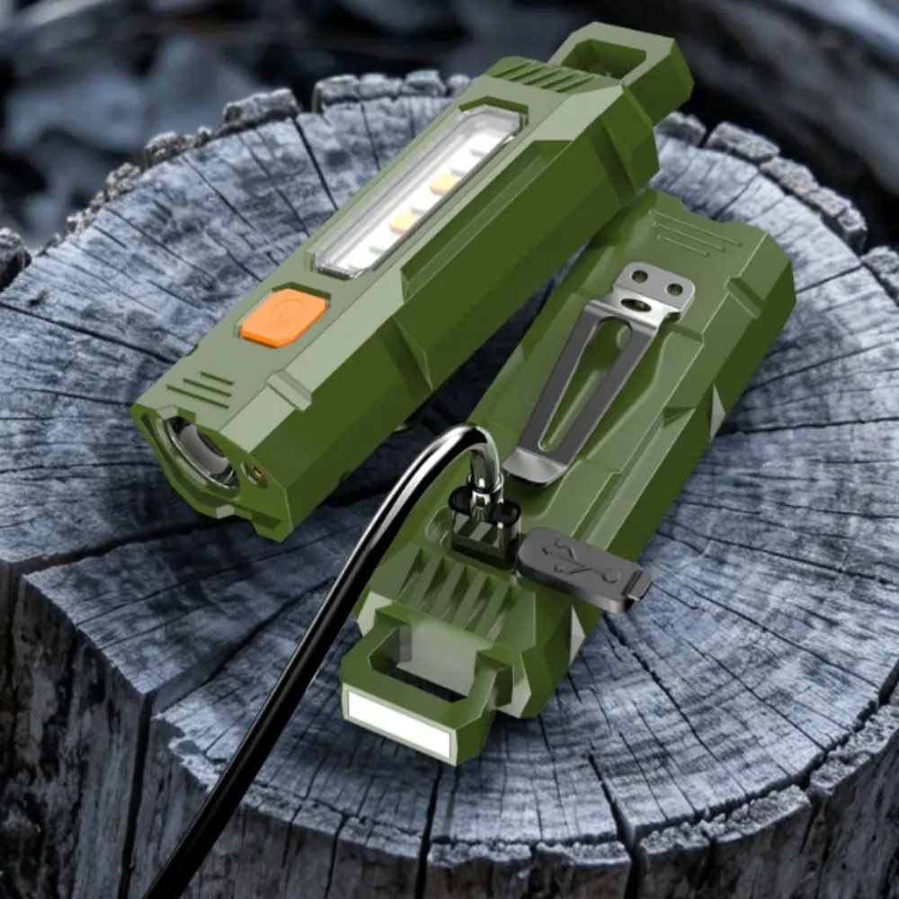 Magnetic Base LED Inspection Light Portable Clip-on UV Flashlight Dual Light Beads USB Charging Mini Flashlight Campers