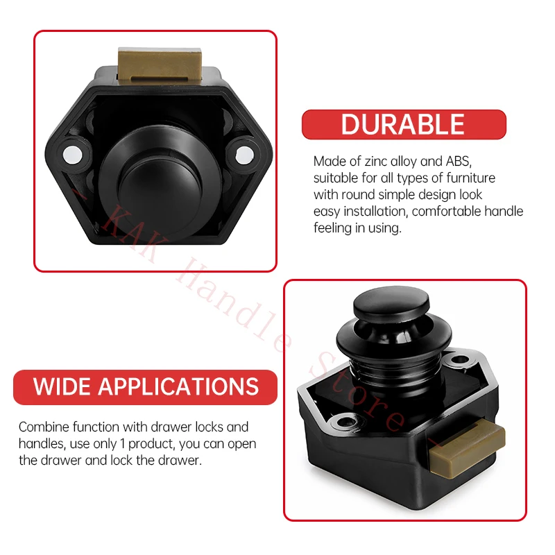 KAK 5 قطعة سيارة تخييم قفل أزرار أسود مقابض خزانة المطبخ بدون مفتاح قفل للدرج مزلاج 20 مللي متر قطع ثقب الأثاث قفل الأجهزة #5