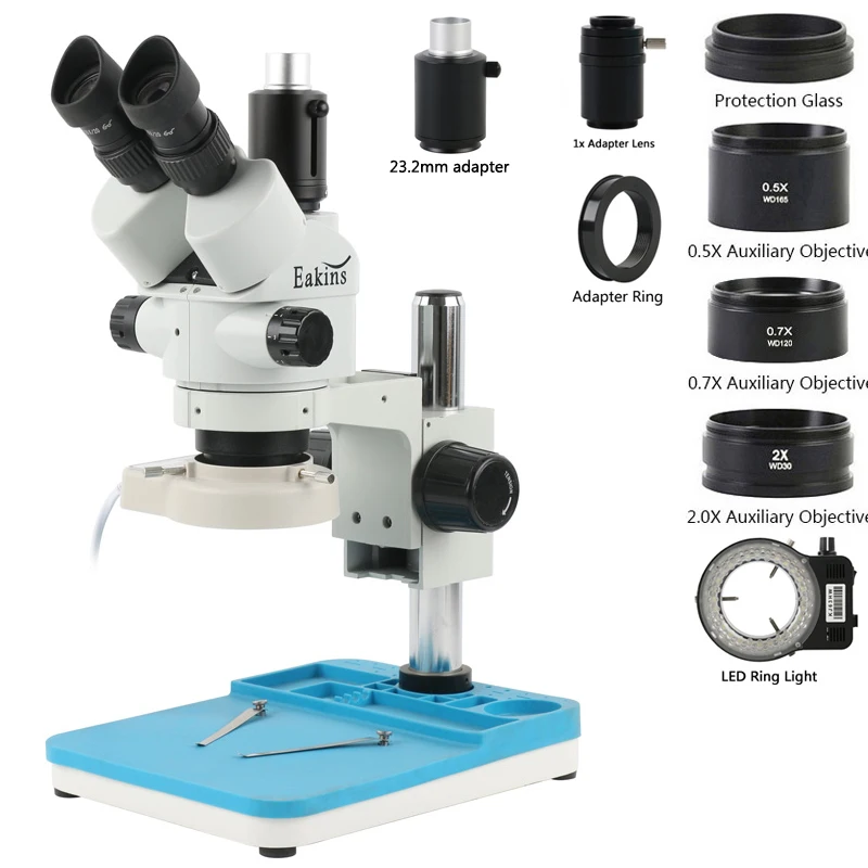 Eakins Zoom 3.5X-90X Zoom Simul-Focal Trinoculaire Focusseerbare Stereomicroscoophouder voor telefoonreparatie PCB-solderen