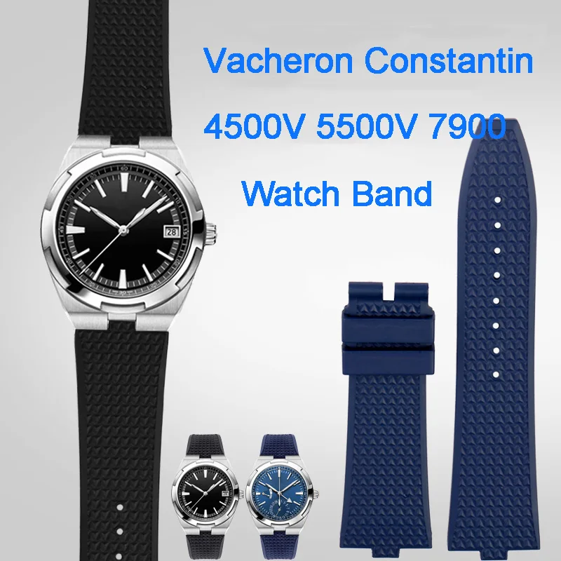 24*7mm Convex Mouth Belt For Vacheron Constantin 4500V 5500V 7900 Men Watch Strap High quality Fluoro Rubber Watch band Bracelet