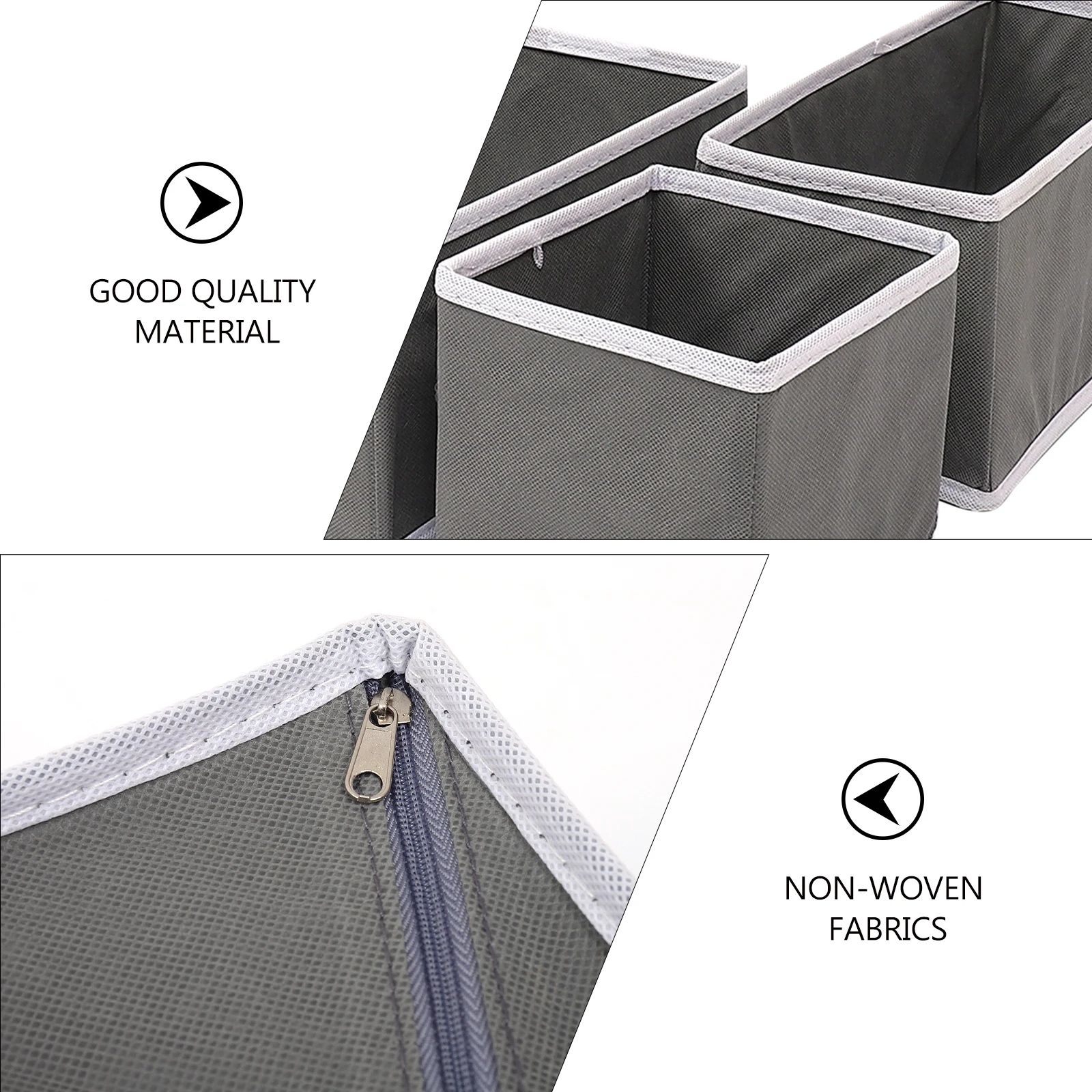 

3 Pcs Clothes Storage Box Set Bins Bra Cabinet Divider Grey Non-woven Fabric Collapsible