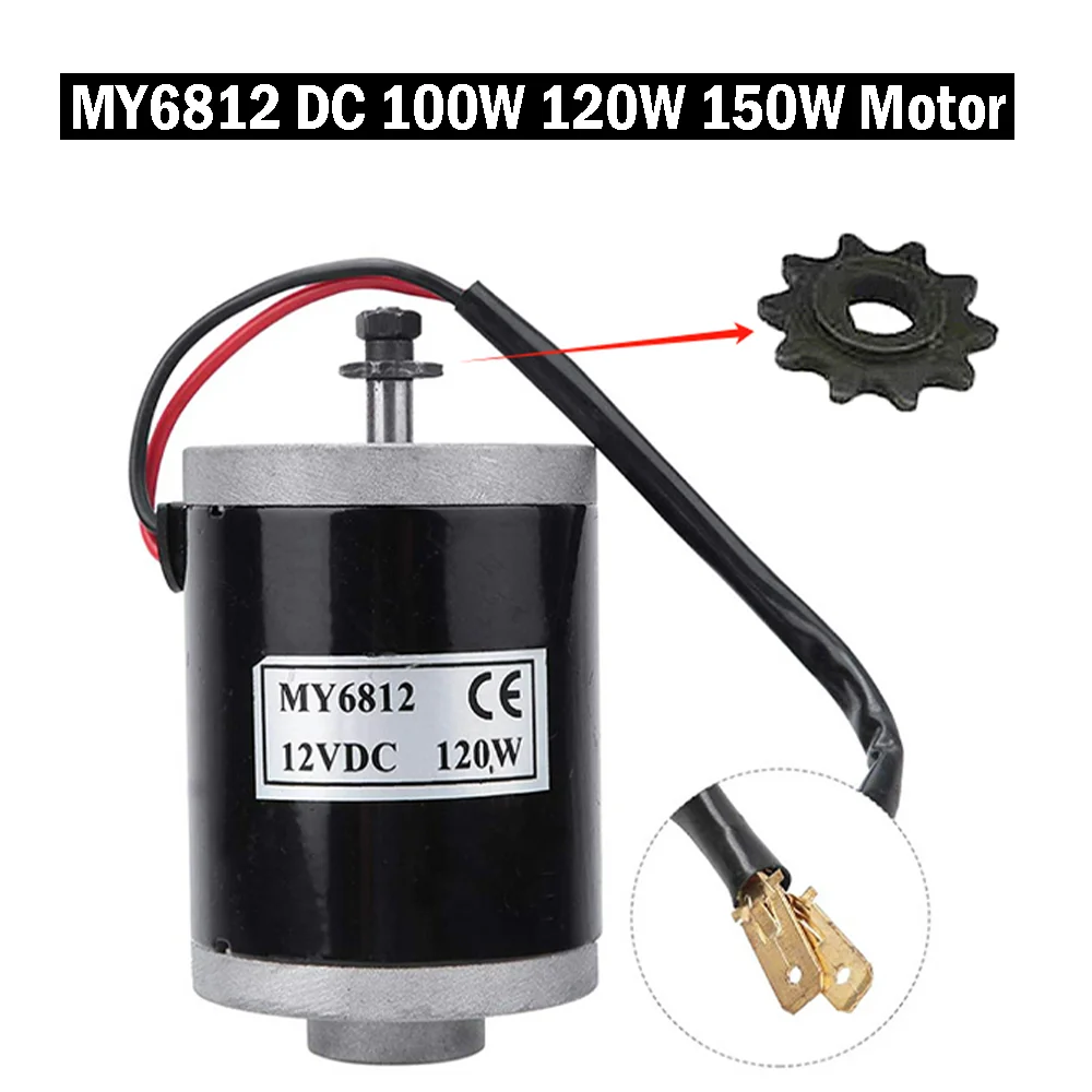 New MY6812 DC 100W 120W 150w 12V/24V High Speed Motor With Sprocket, Scooter Small Brush Motor In Stock