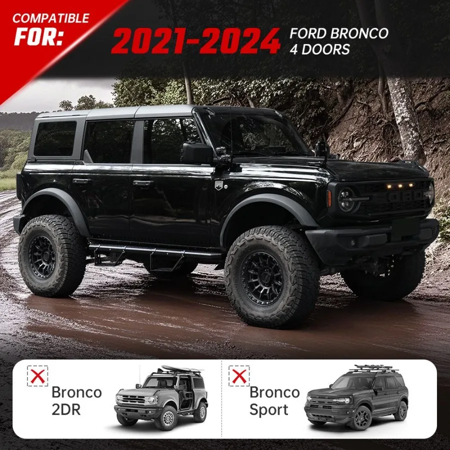 วิ่งบอร์ดใช้งานร่วมกับFord Bronco 4 ประตู 2021 2022 2023 2024 ไม่Fitสําหรับกีฬา 2 บันไดขั้นตอนด้านข้างFitสําหรับBronco An