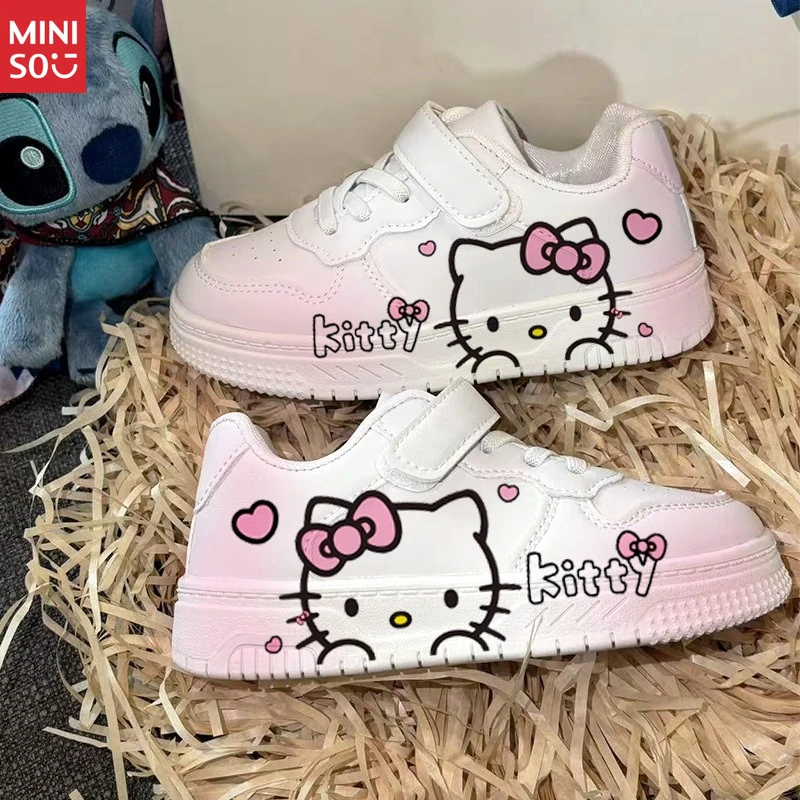 

Miniso Stylish Low Top White Sneakers for Girls, Versatile Cartoon Print Canvas Shoes