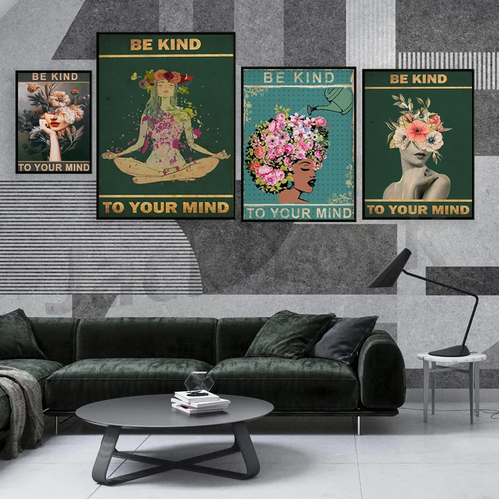 Be Kind To Your Mind Poster, Yoga Print, Floral Poster, Floral Print, Garden Art, Wall Art Decor, Vintage Poster, Vintage Print,