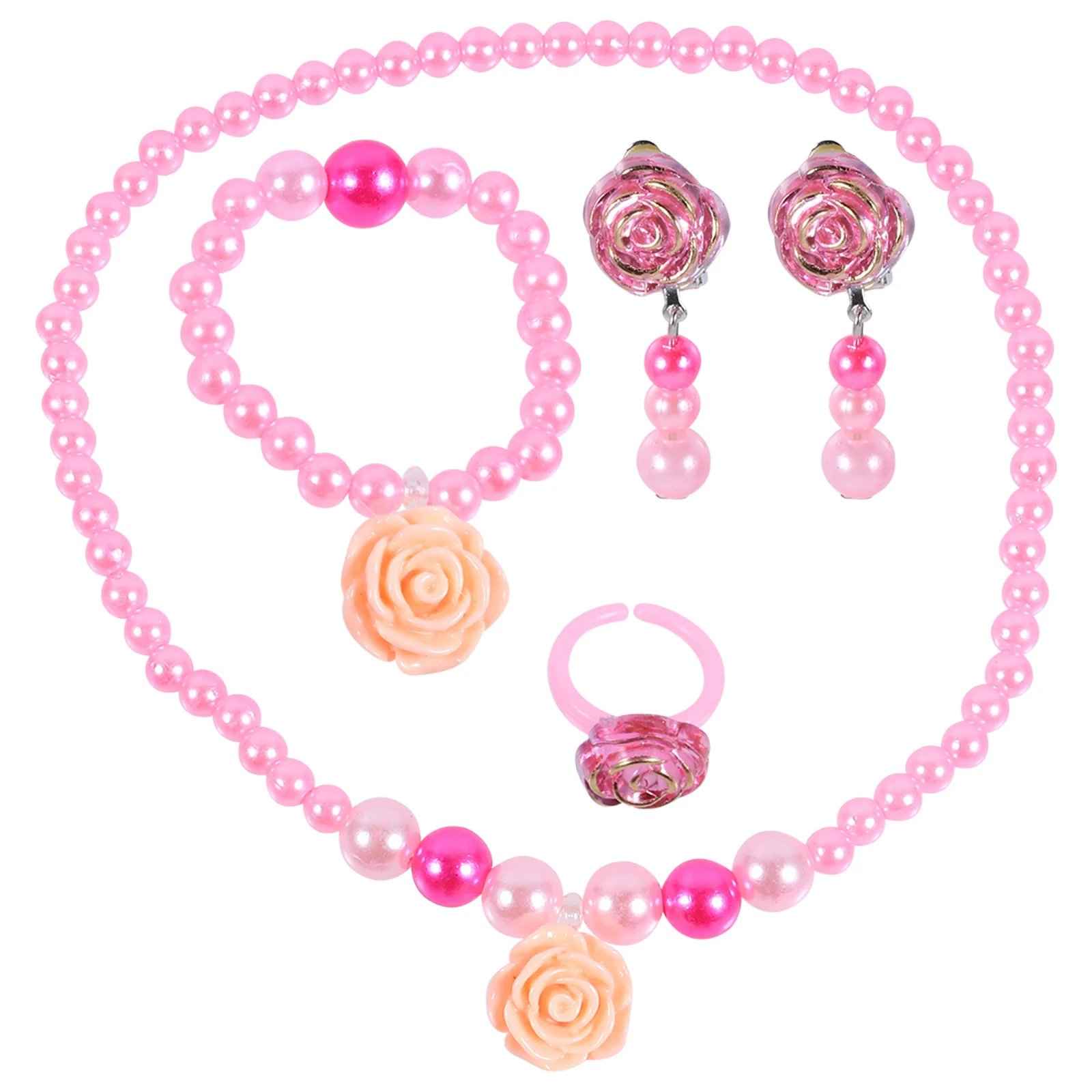 1 Zestaw Akcesoriów Kwiatowych Biżuteria dla Dzieci Naszyjnik Bransoletka Pierścionek Kolczyki Prezent Urodzinowy Biżuteria na Imprezę Zestaw Naszyjników dla Dzieci