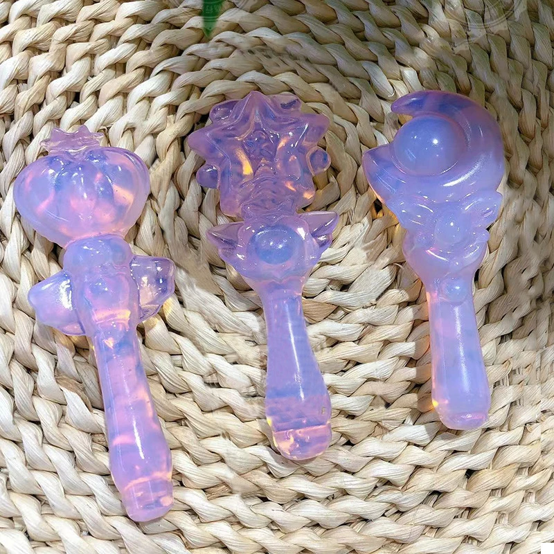 Pink Opalite Carving Magic Stick Anime Gift Reiki Healing Decor Super Cute Synthetic Crystal Sailor Moon Star Heart Fairy Wand